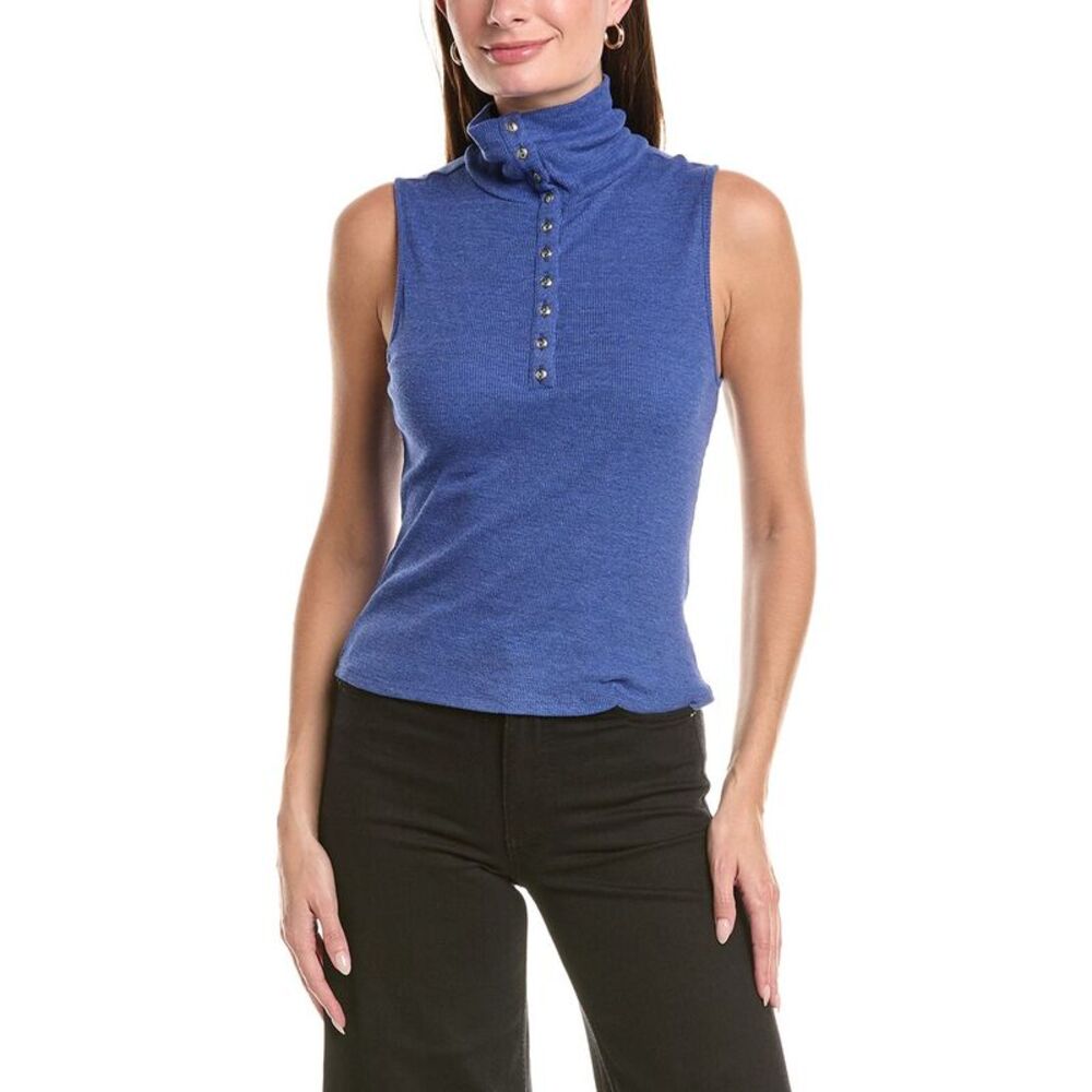 Chaser Womens  Triblend Rib Knit Button-Down Tank, Blue